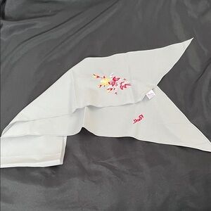 Vtg PAOLI Lt Gray SCARF w/Embroidered Yellow Rose Floral Theme Polyester Japan